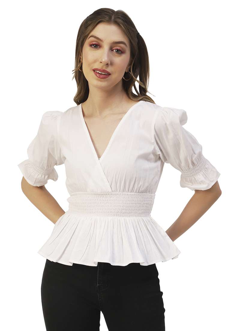 women's peplum v neck top