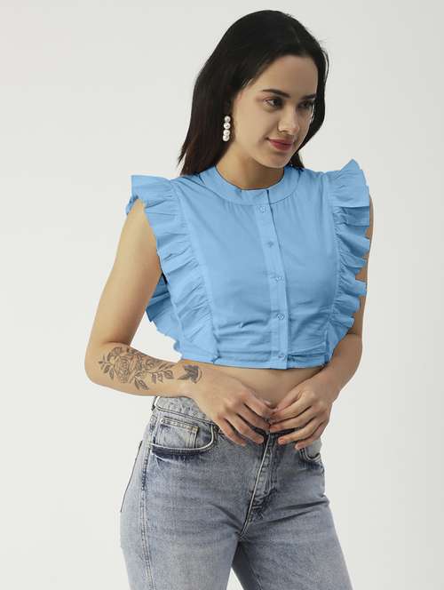 women's crop mandarin neck top - 19907393 -  Standard Image - 0