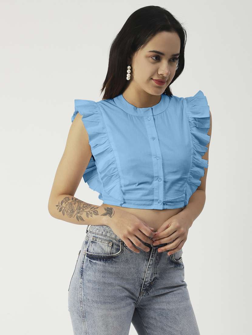women's crop mandarin neck top - 19907393 -  Zoom Image - 0