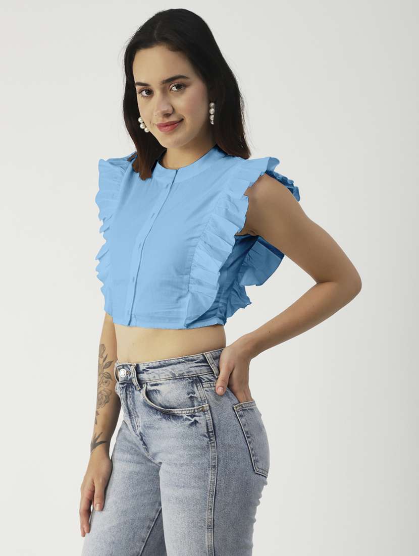 women's crop mandarin neck top - 19907393 -  Standard Image - 1