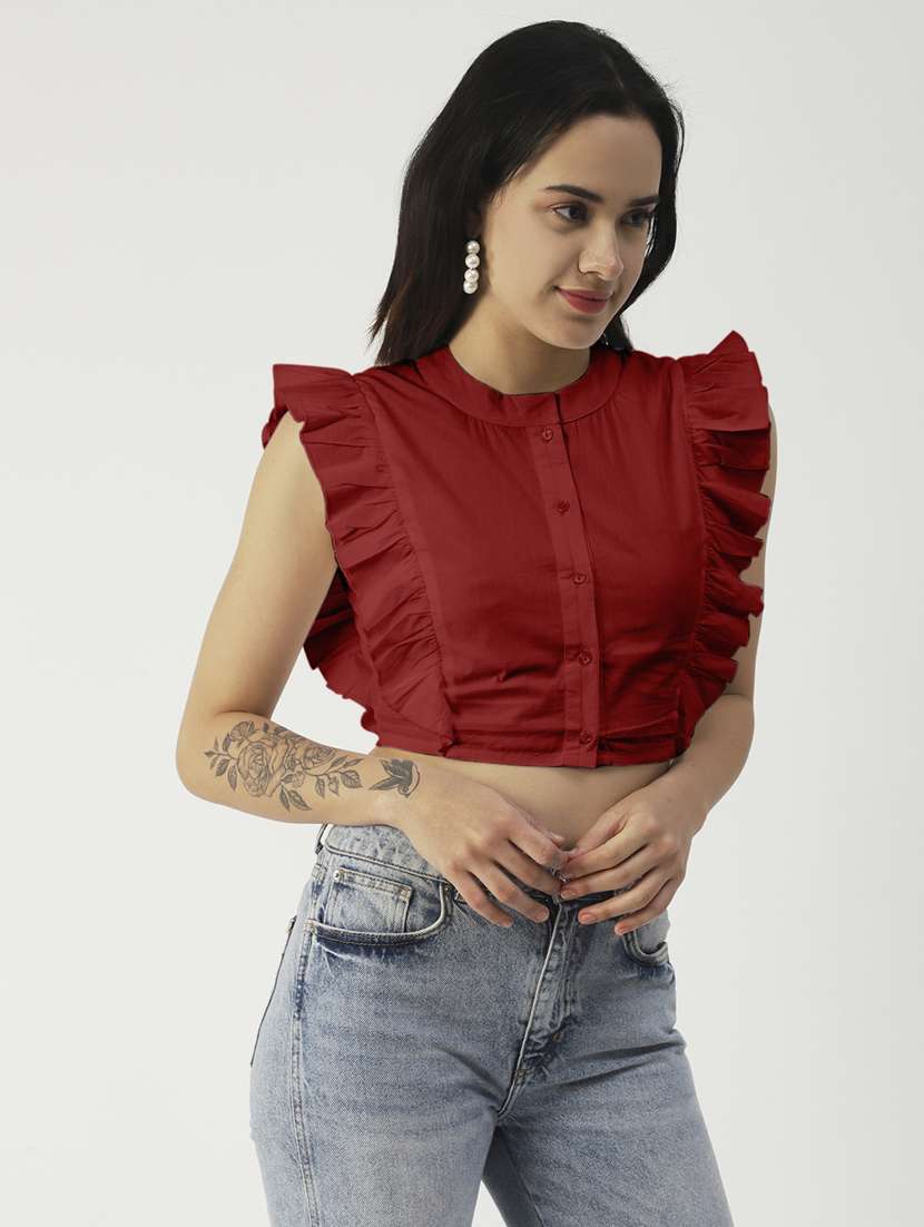 women's crop mandarin neck top