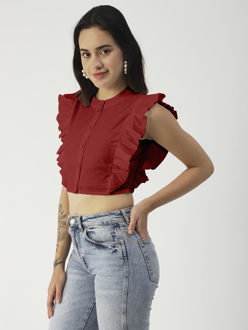 women's crop mandarin neck top - 19907396 -  Standard Image - 1