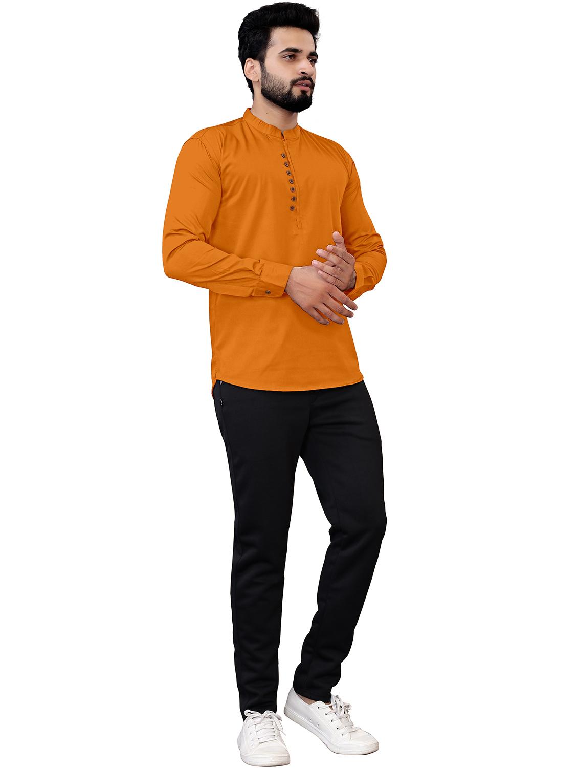 orange cotton blend short kurta - 19907484 -  Standard Image - 1