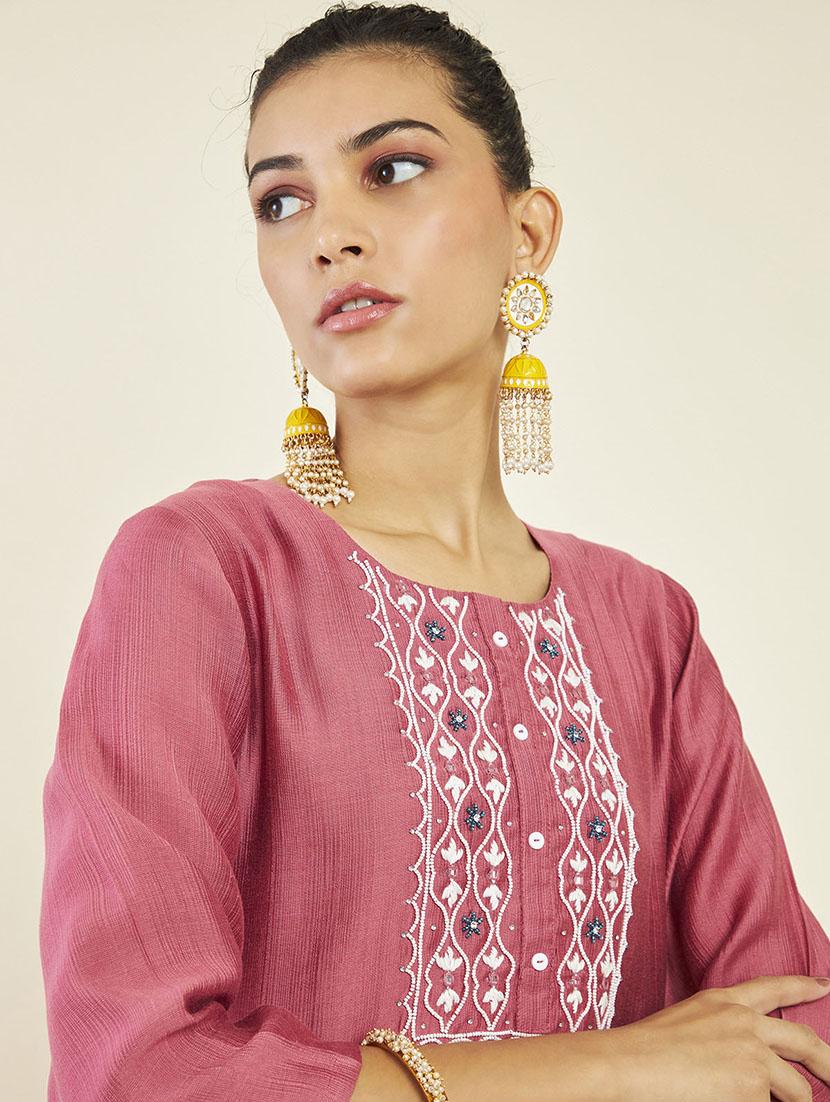 women pink round neck kurta pant set - 19907495 - Standard Image - 4