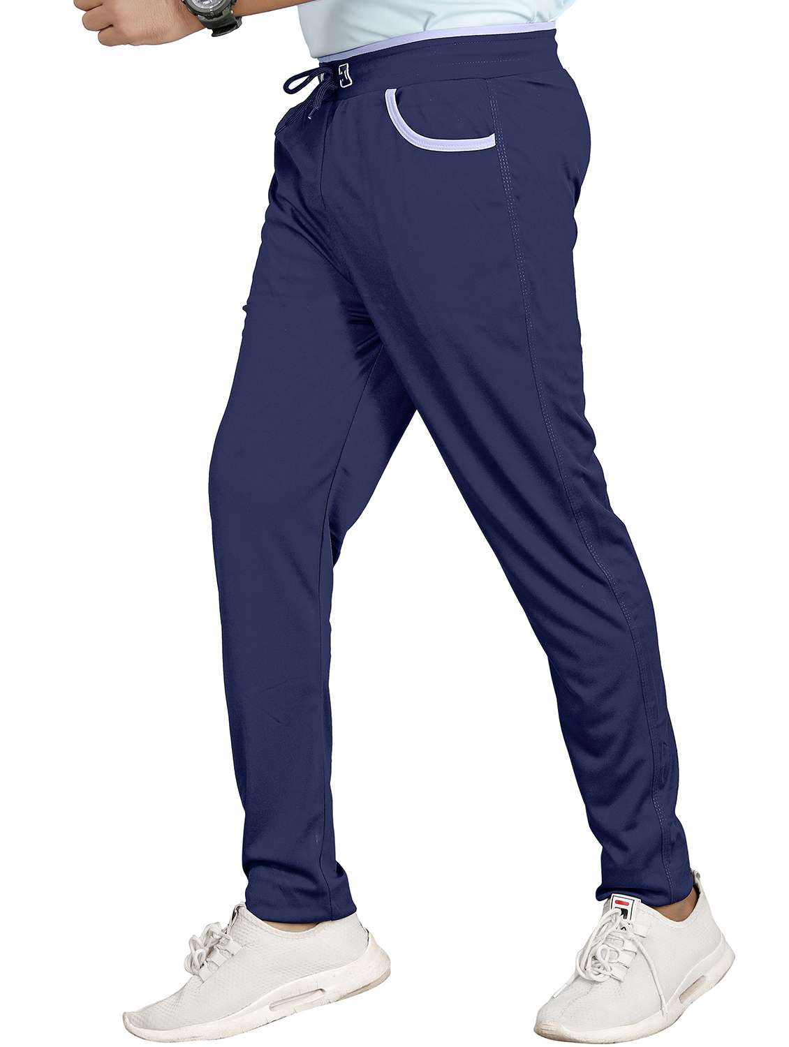 blue lycra blend  full length track pant - 19907565 -  Standard Image - 1