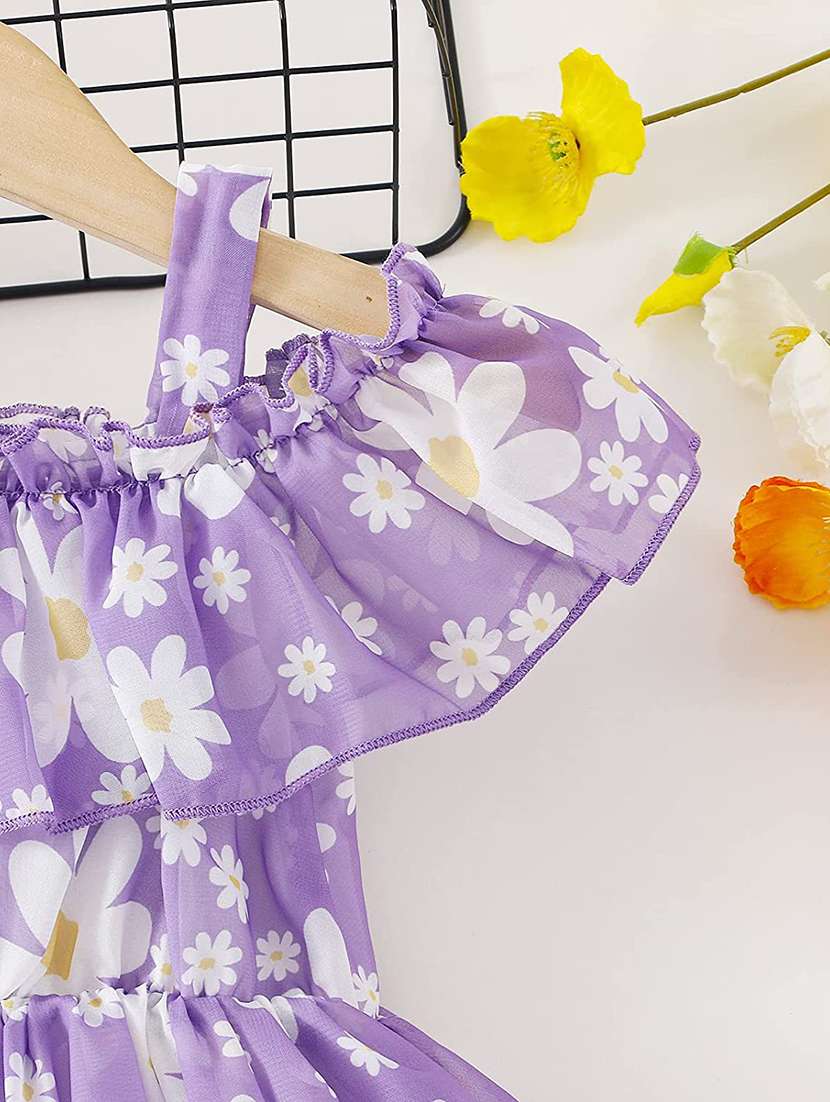 Girls Shoulder Strap Cold Shoulder Frock