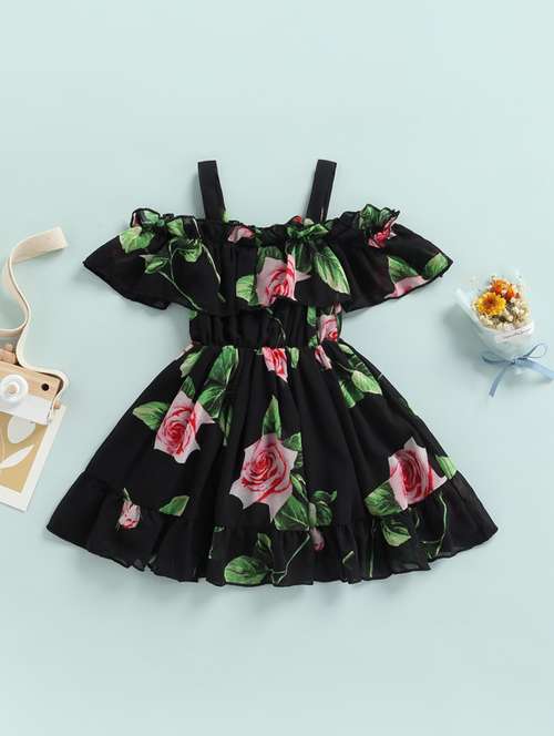 girls shoulder strap sleeveless frock
