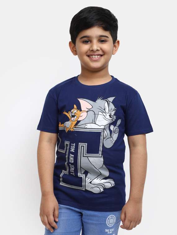 blue printed half sleeves t-shirt