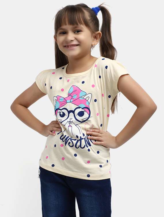 girls printed round neck regular tee
