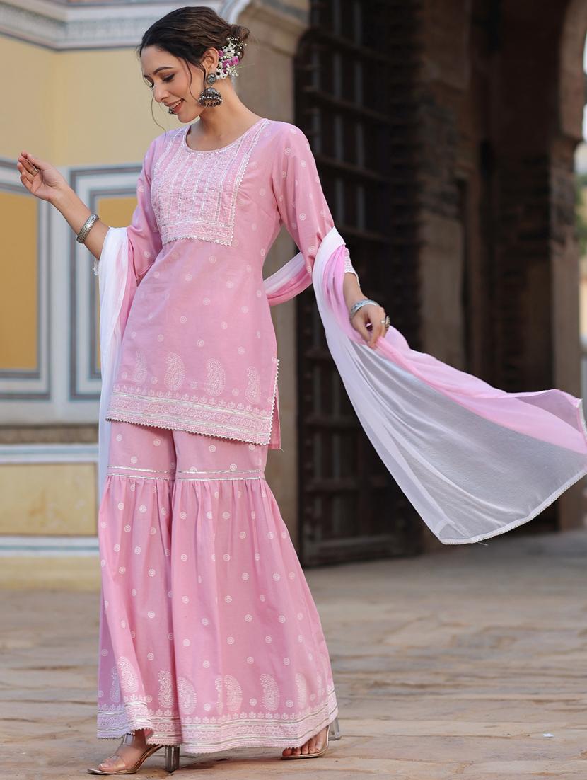 printed kurta sharara set with dupatta - 19910193 - Standard Image - 1
