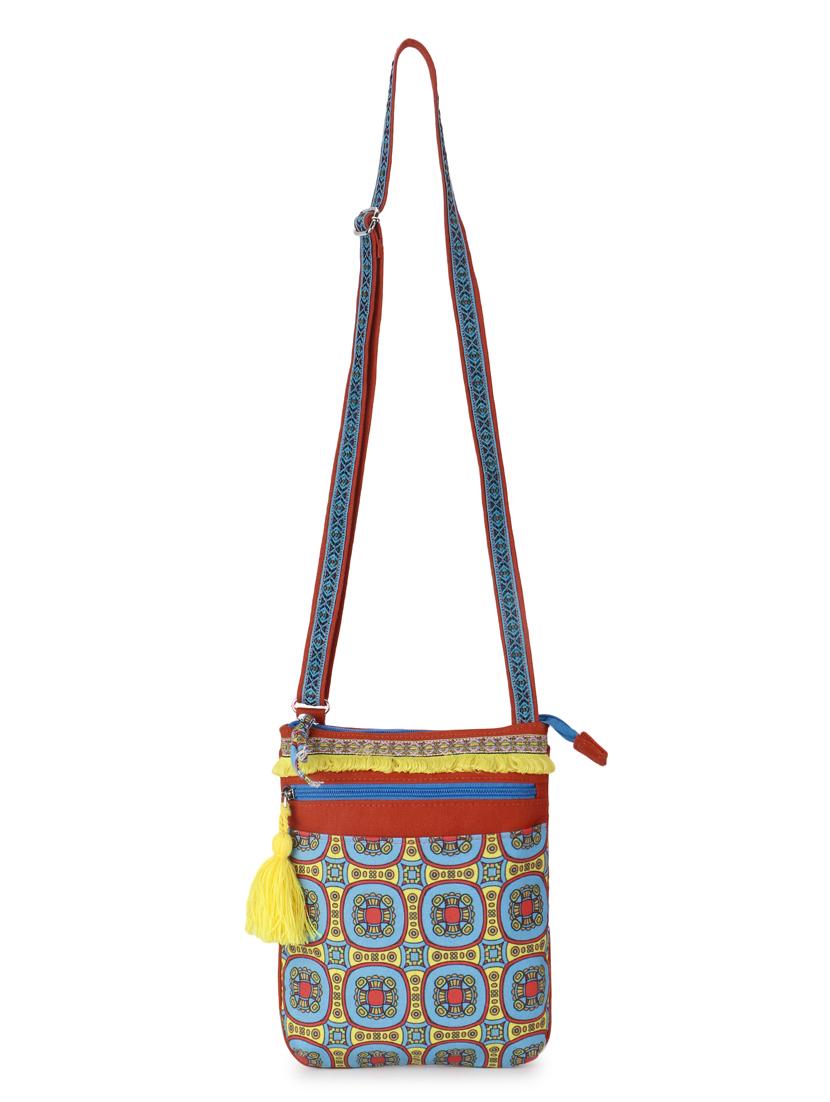 orange cotton polyester blend sling bag - 19910263 - Standard Image - 6
