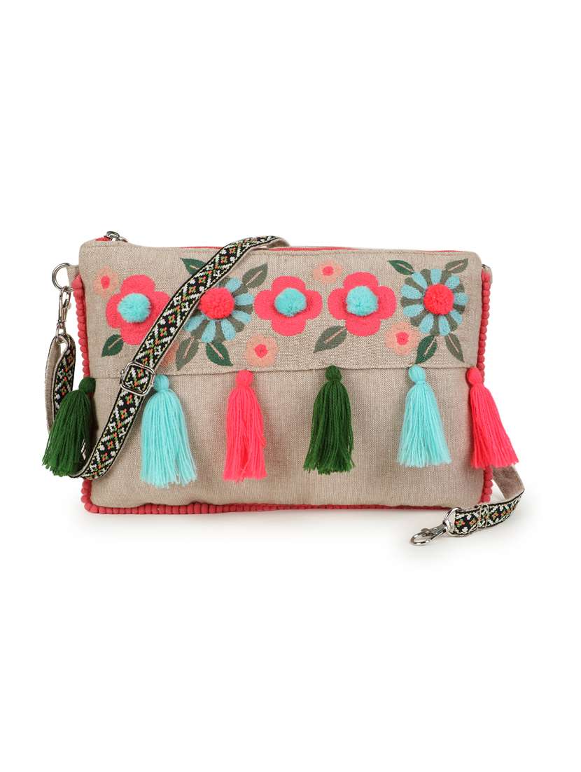 beige canvas sling bag