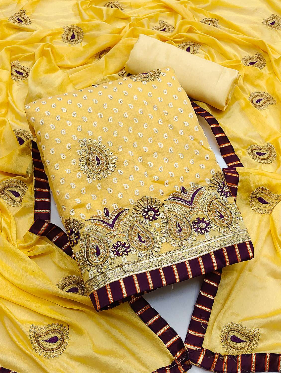 embroidered unstitched salwar suit set - 19910392 -  Standard Image - 1