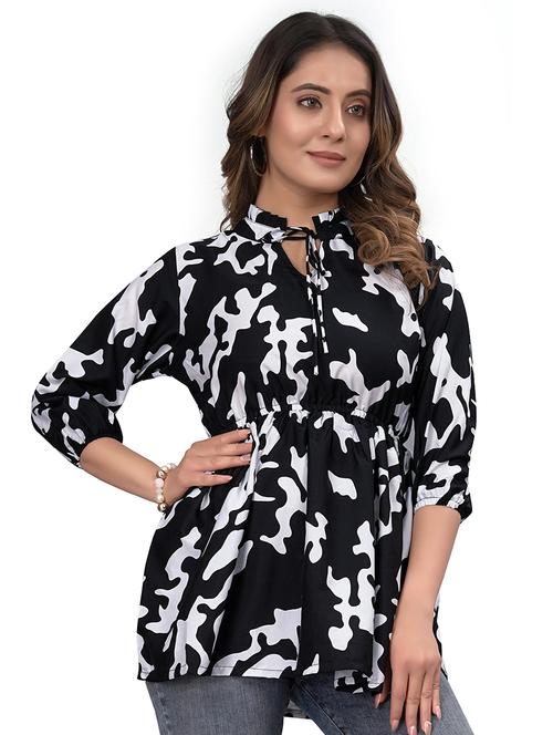 black printed 3/4 sleeves regular tunic - 19910558 - Standard Image - 0