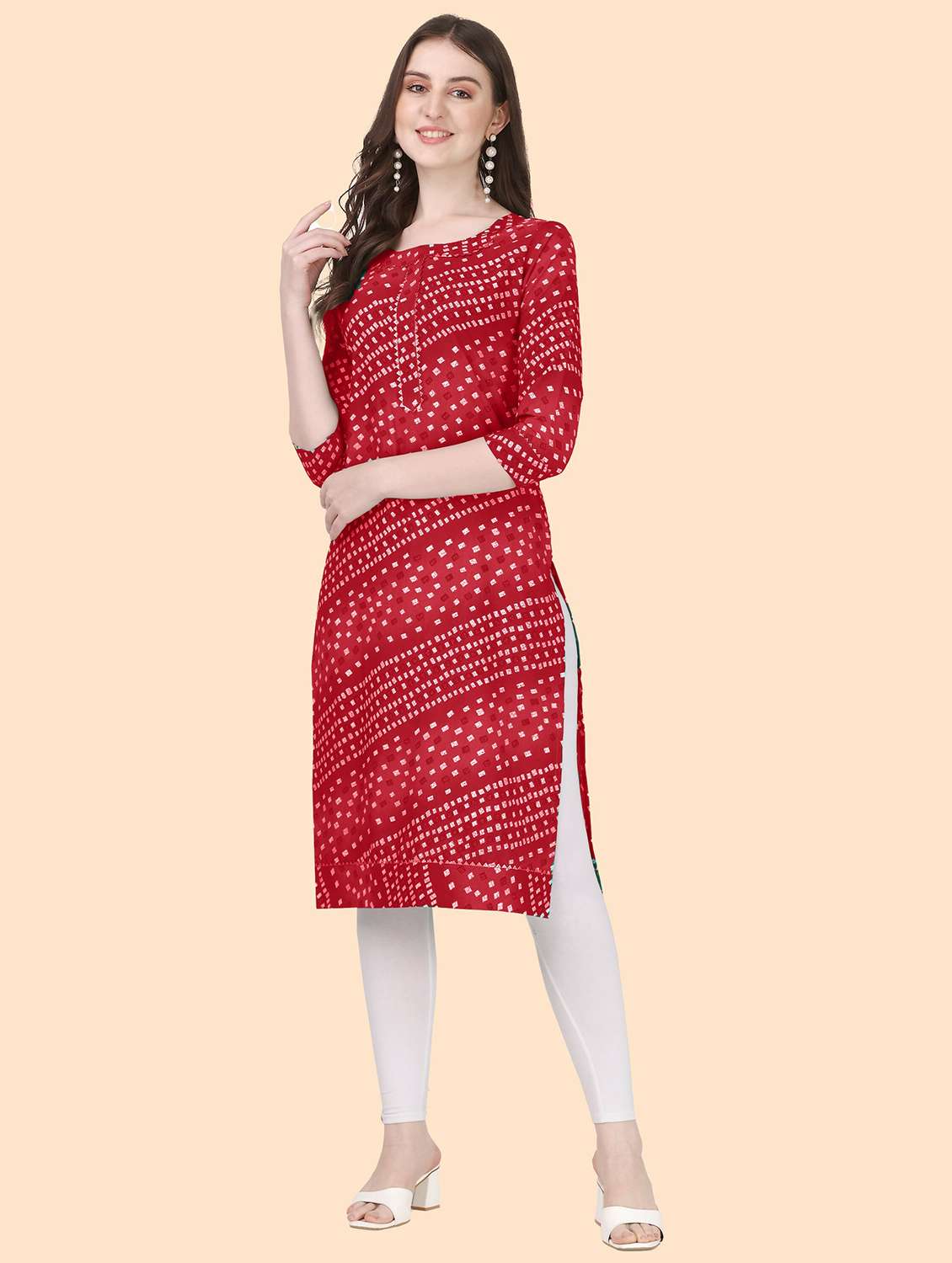 bandhani printed straight kurta