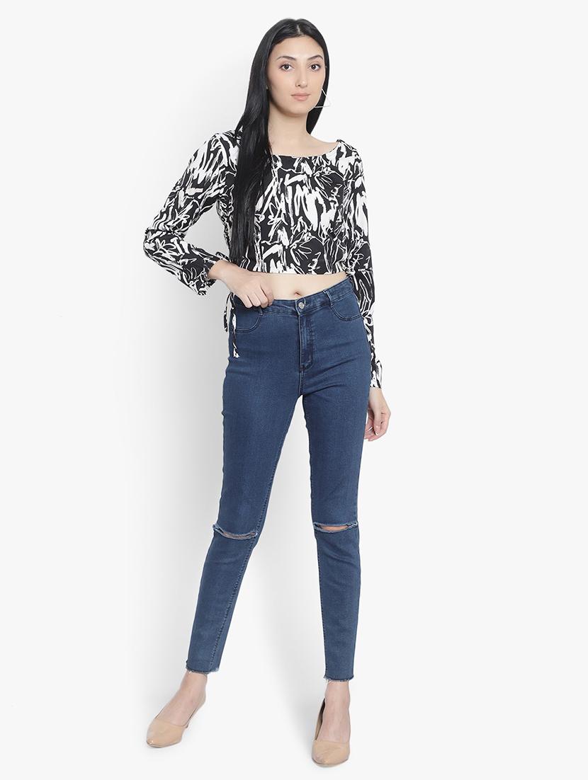 black printed ruched crop top - 19910707 - Standard Image - 4