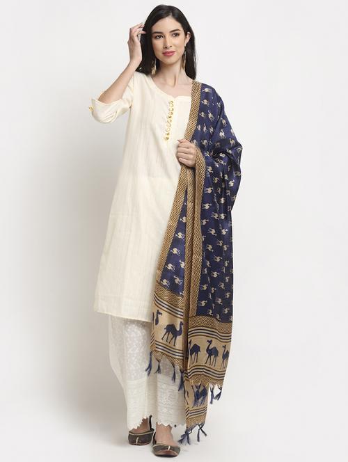 blue printed dupatta with fringes - 19910841 - Standard Image - 0