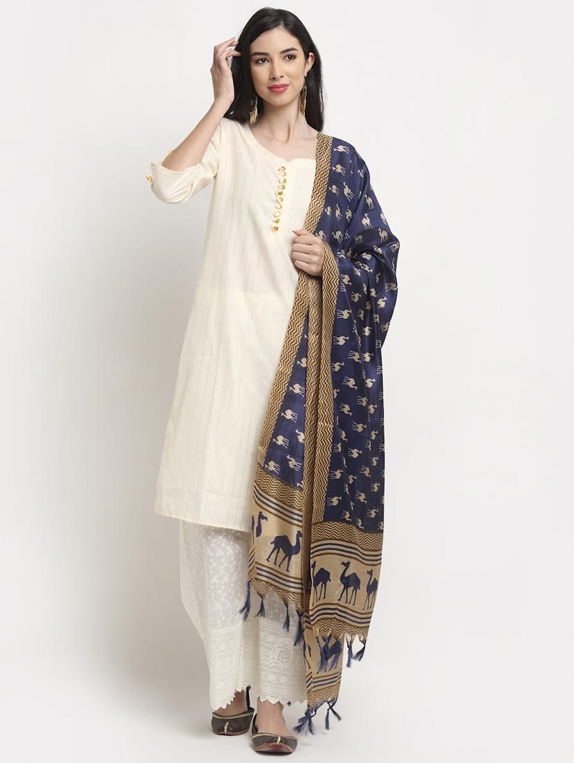 blue printed dupatta with fringes - 19910841 - Zoom Image - 0