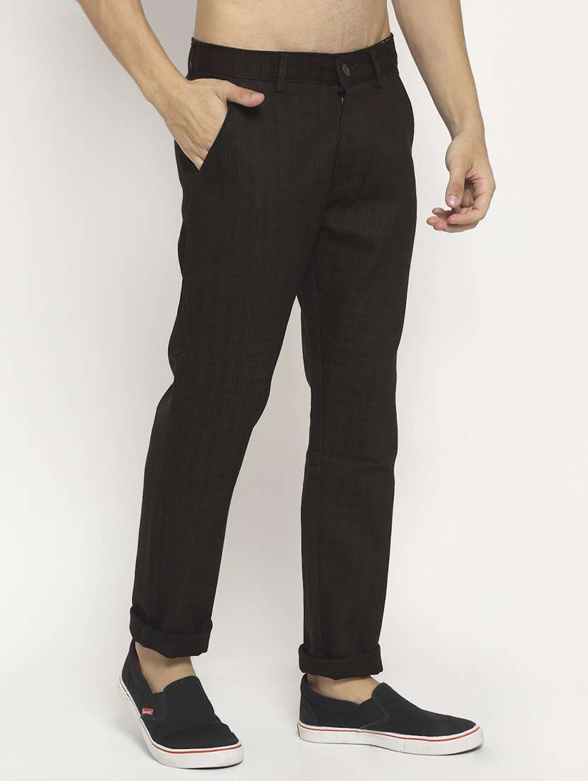 brown cotton flat front casual trousers - 19911306 -  Standard Image - 1