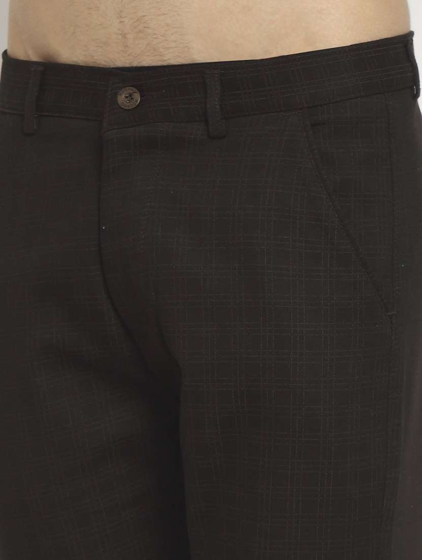brown cotton flat front casual trousers - 19911306 -  Standard Image - 4