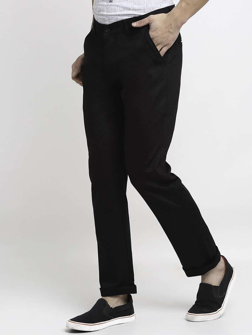 black cotton flat front casual trousers - 19911309 -  Standard Image - 1