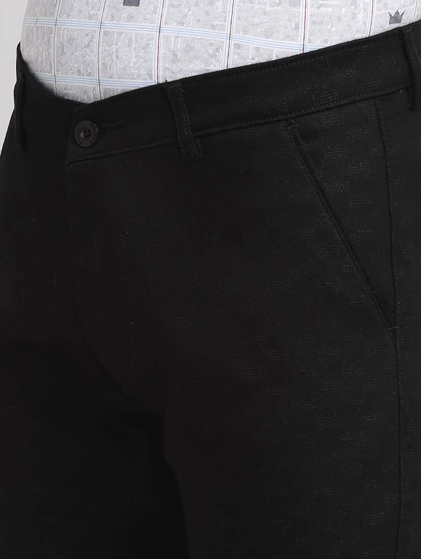 black cotton flat front casual trousers - 19911309 -  Standard Image - 4