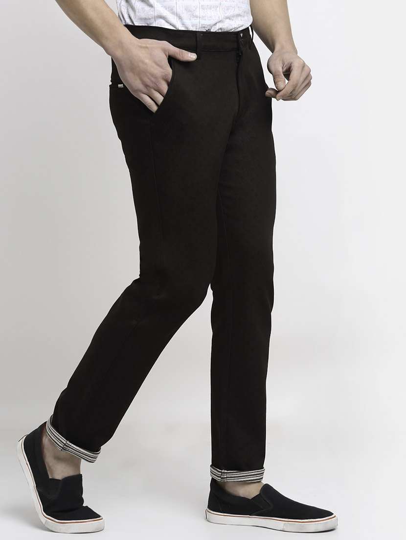 brown cotton flat front casual trousers - 19911310 -  Standard Image - 1
