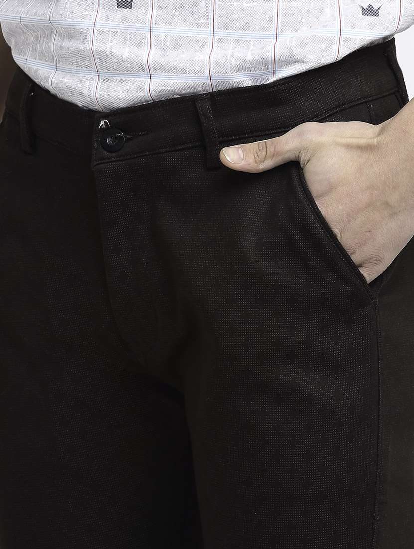 brown cotton flat front casual trousers - 19911310 -  Standard Image - 4