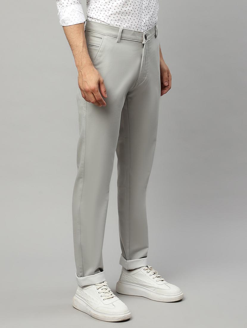 grey cotton flat front casual trousers - 19911318 - Standard Image - 1