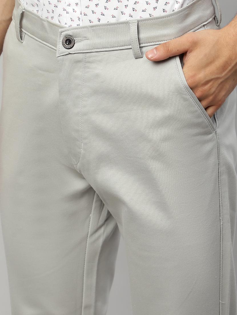 grey cotton flat front casual trousers - 19911318 - Standard Image - 4