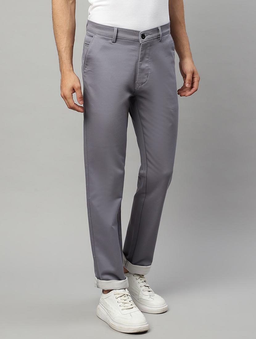 grey cotton flat front casual trousers - 19911322 -  Standard Image - 1