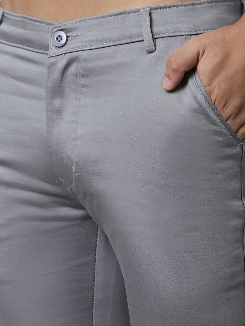 grey cotton flat front casual trousers - 19911358 -  Standard Image - 4