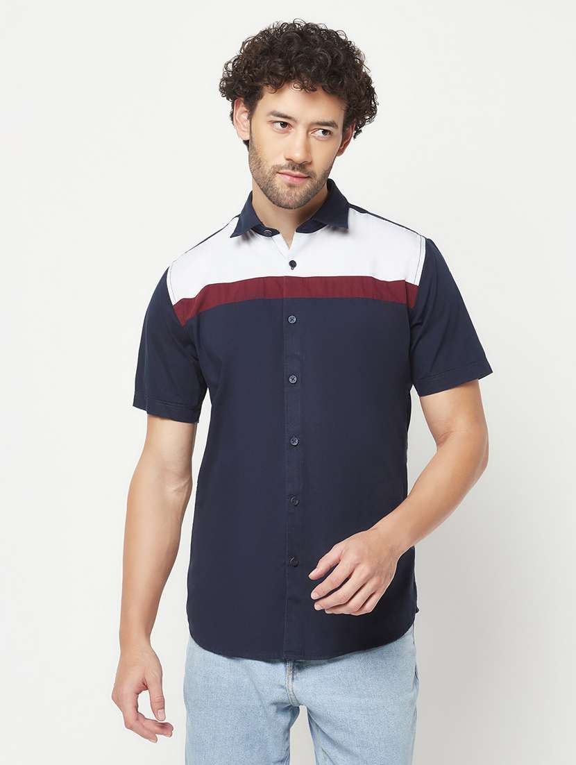 mens color block casual shirt