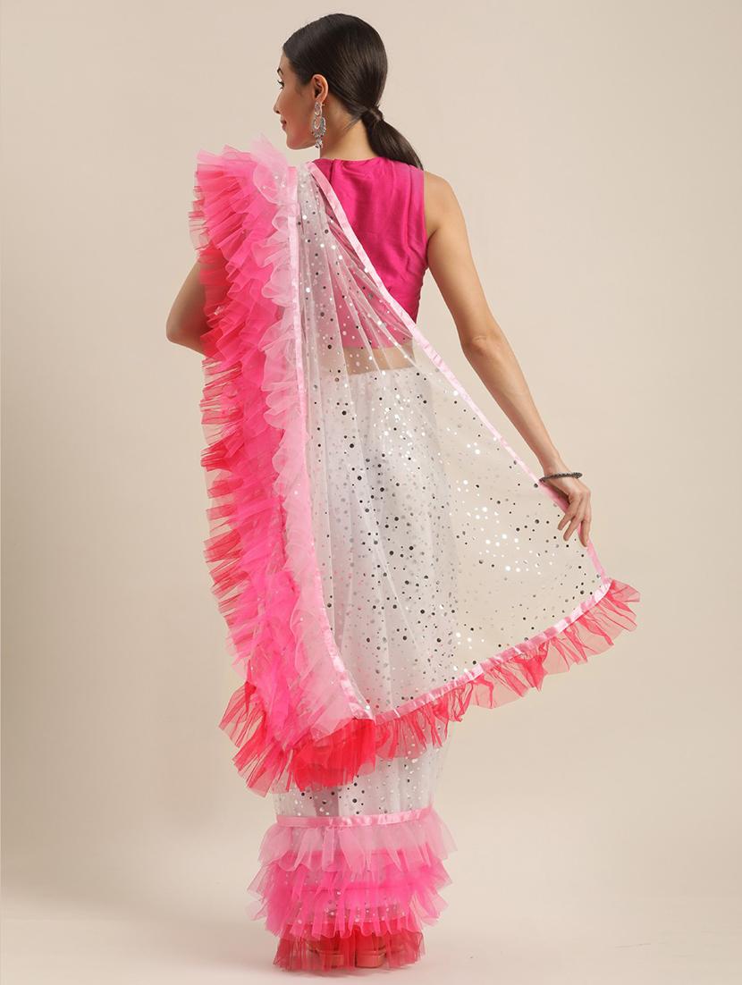 self designed printed ruffle saree with blouse - 19912969 - Standard Image - 1
