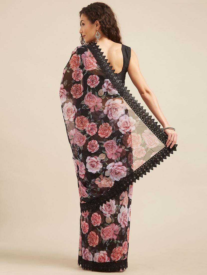 floral printed saree with lace border with blouse - 19913003 -  Standard Image - 1