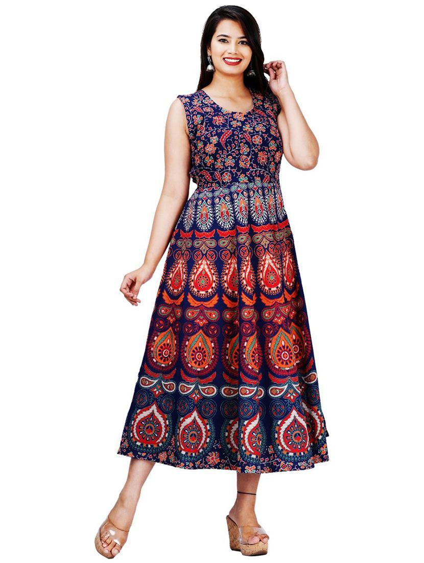 self design flared ethnic dress - 19913836 -  Standard Image - 1