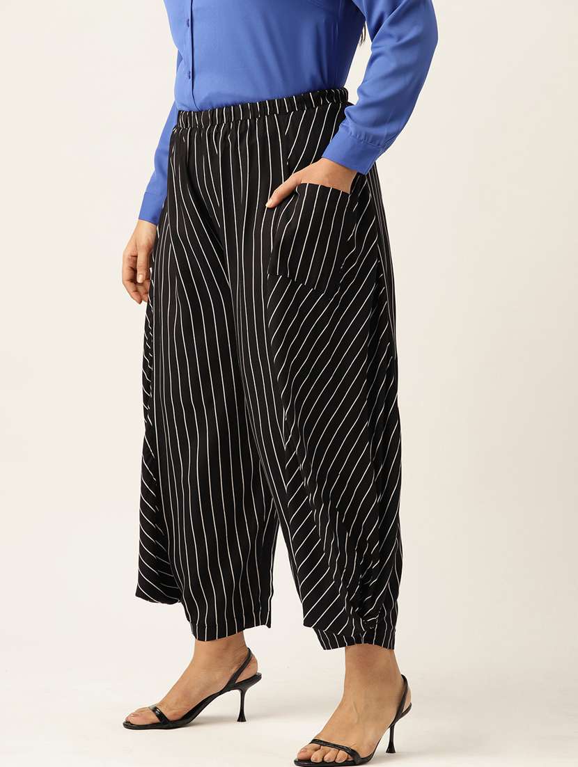 therebelinme women striped cowl styled trousers - 19914972 -  Standard Image - 1