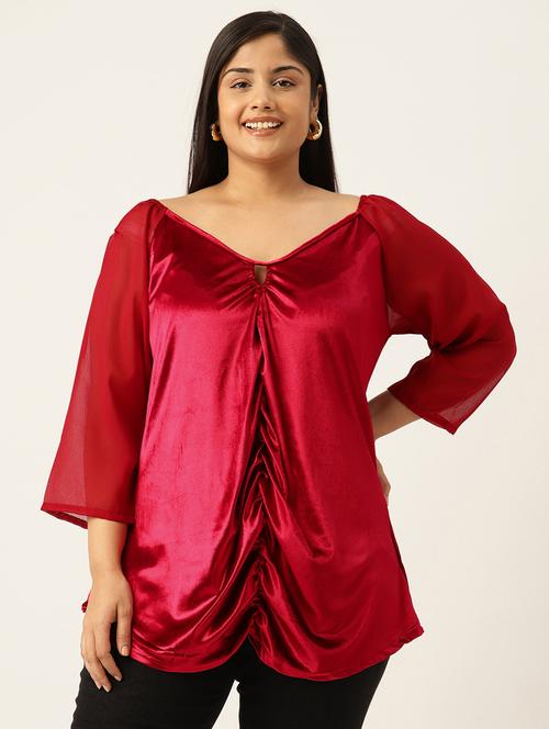 women solid plus size key hole neck top - 19914987 - Standard Image - 0