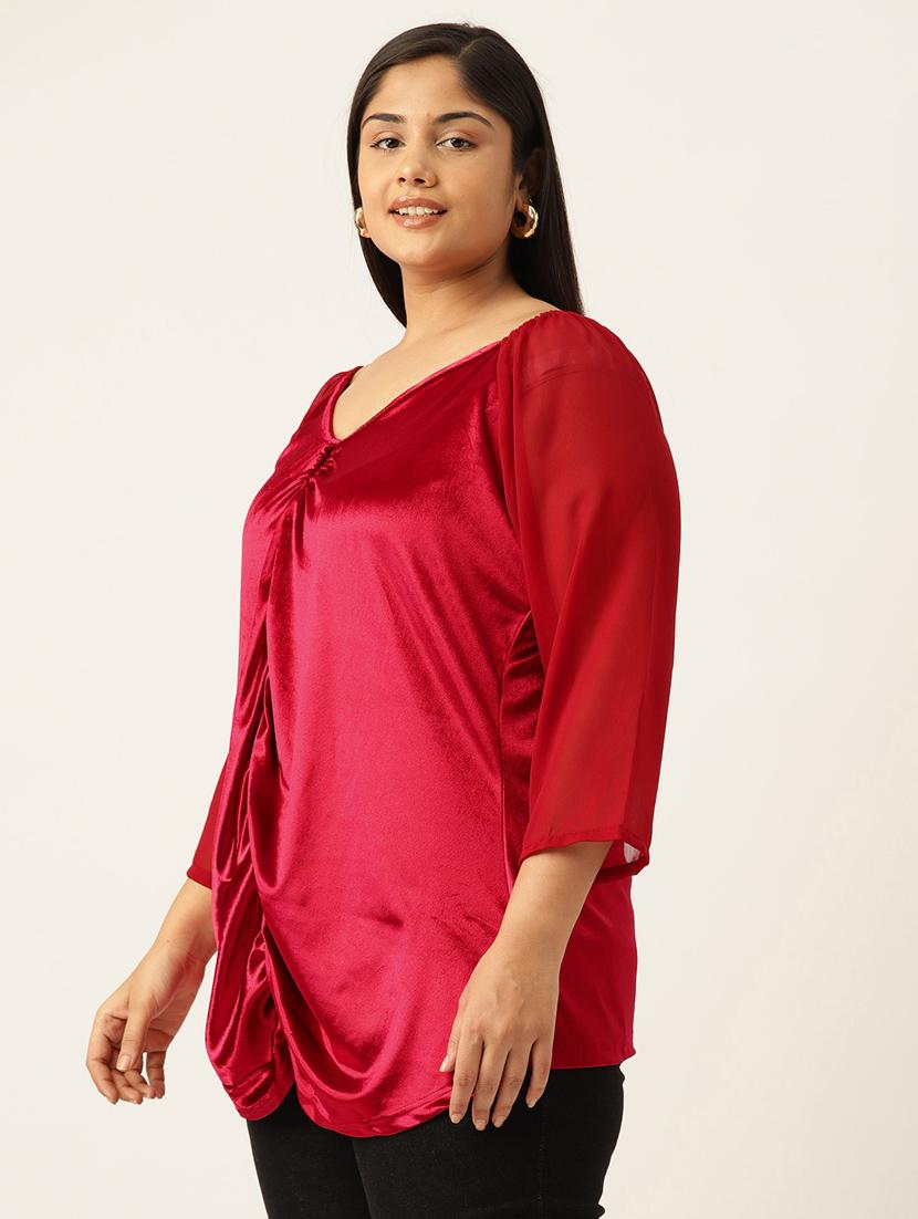 women solid plus size key hole neck top - 19914987 - Standard Image - 1