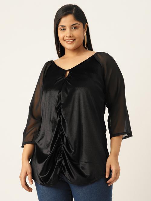 women's ruffle key hole neck top - 19914988 - Standard Image - 0
