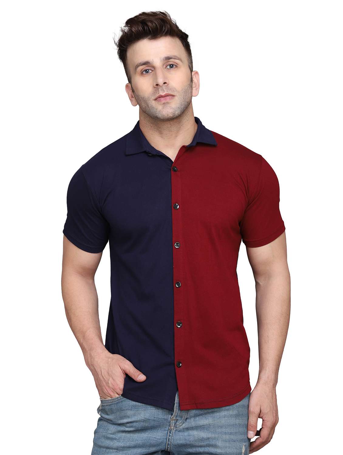 mens color block casual shirt
