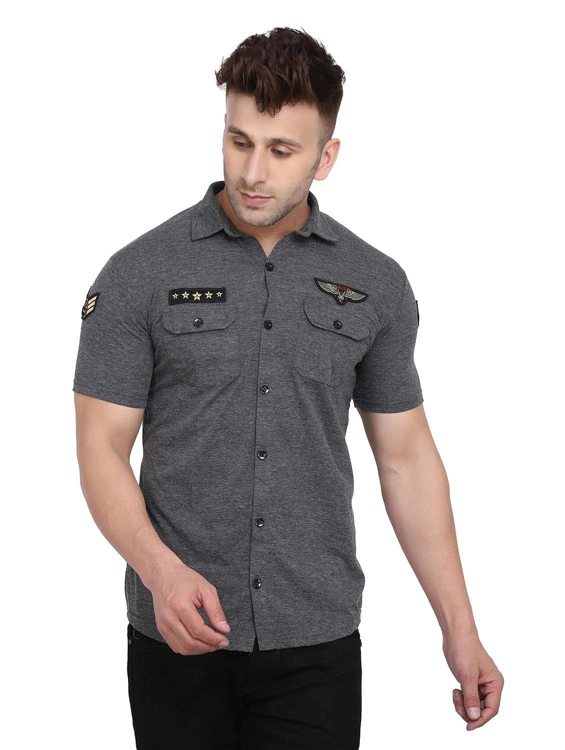 men grey slim fit solid casual shirt - 19915425 -  Zoom Image - 0