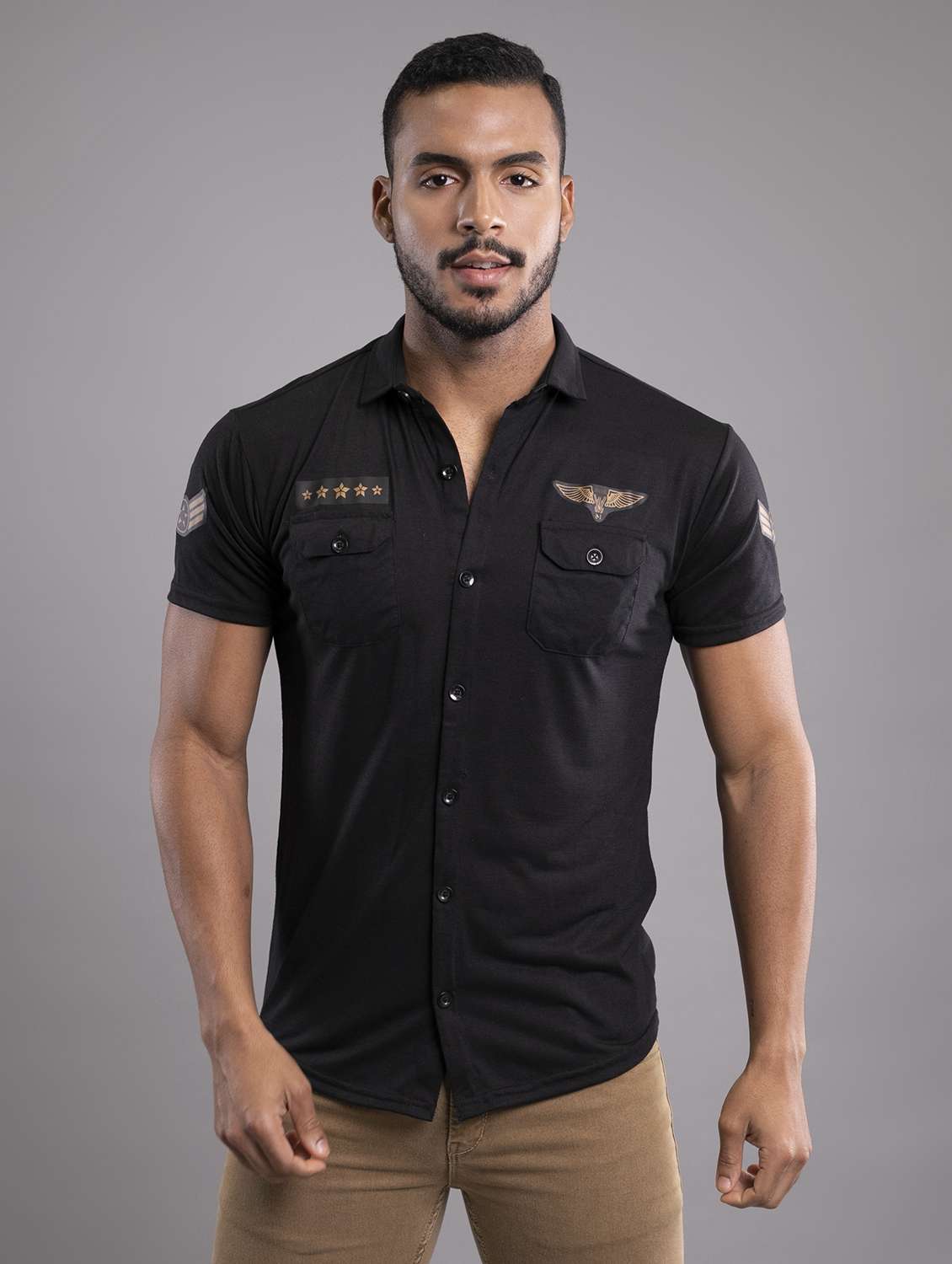 men black slim fit solid casual shirt