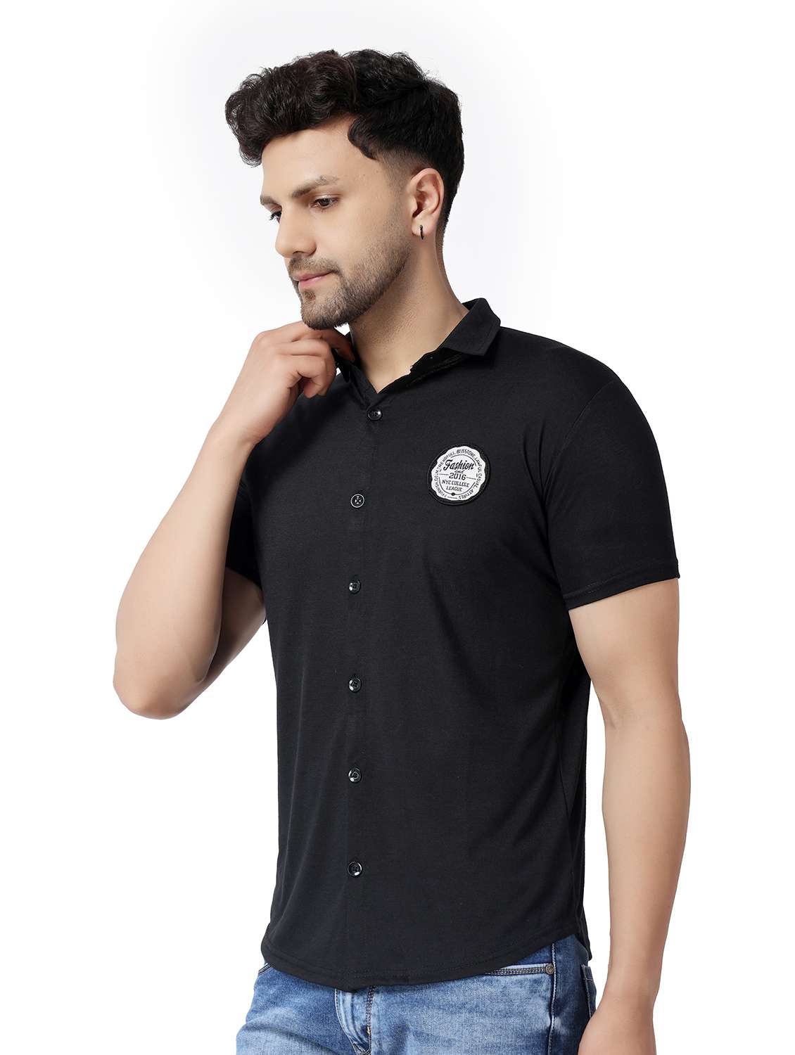 black cotton blend casual shirt - 19915427 - Standard Image - 1