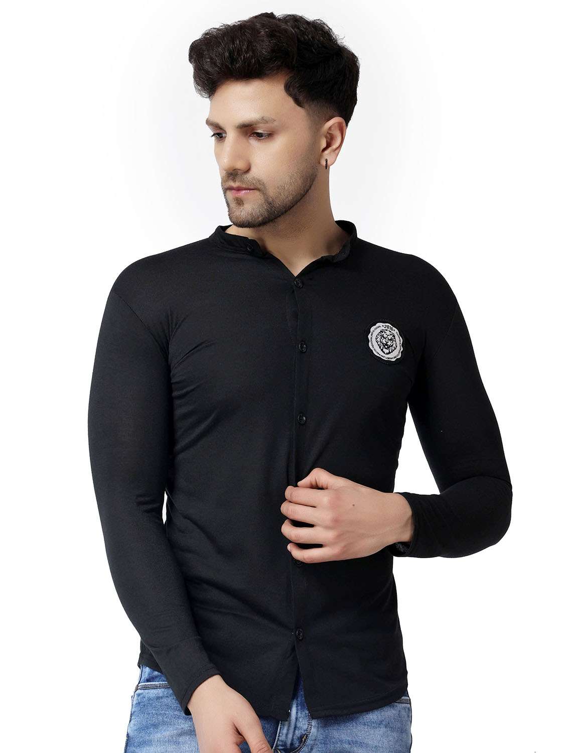 black cotton blend casual shirt