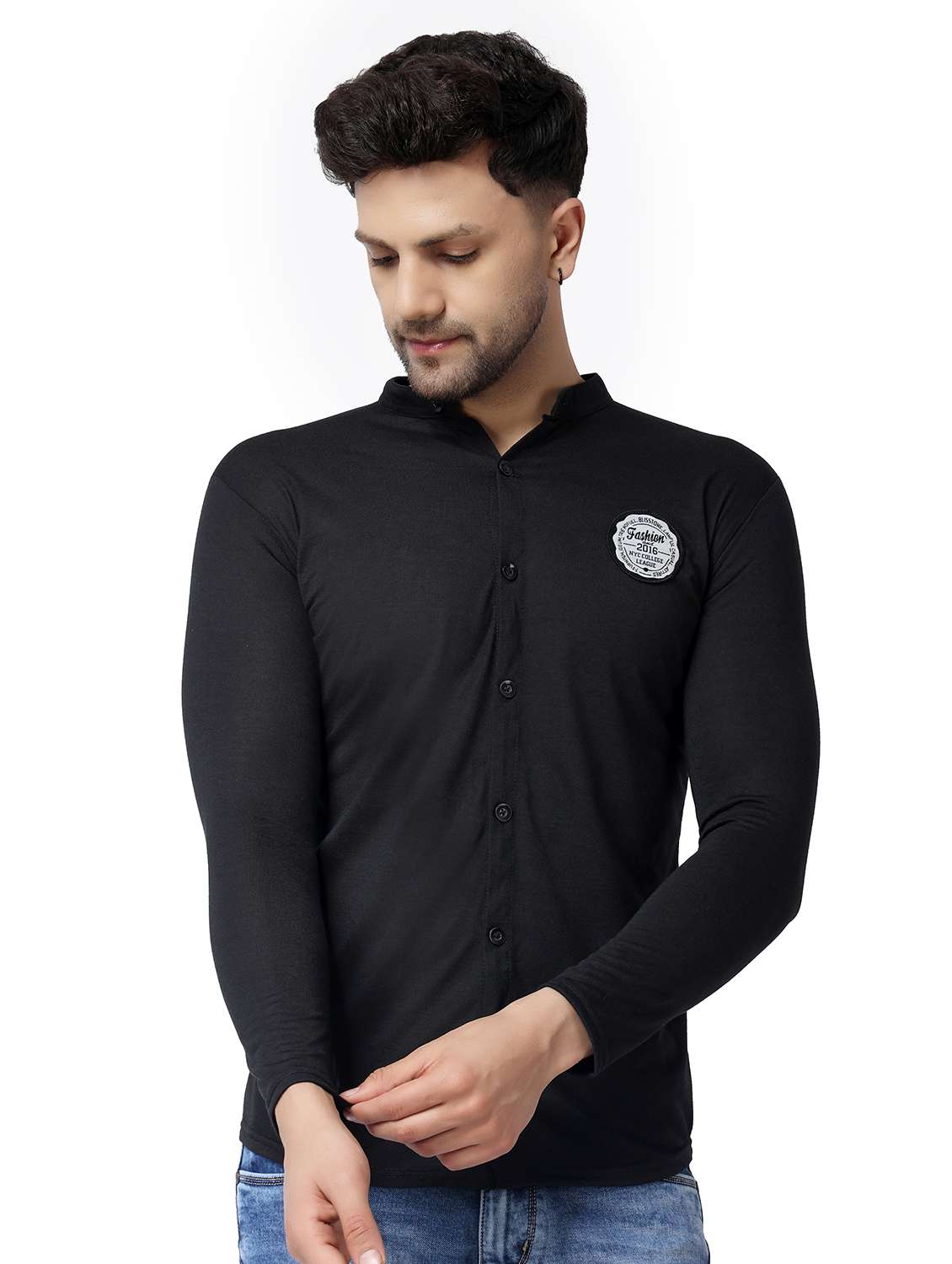black cotton blend casual shirt