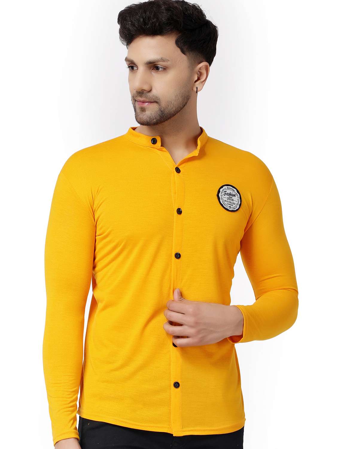 yellow cotton blend casual shirt