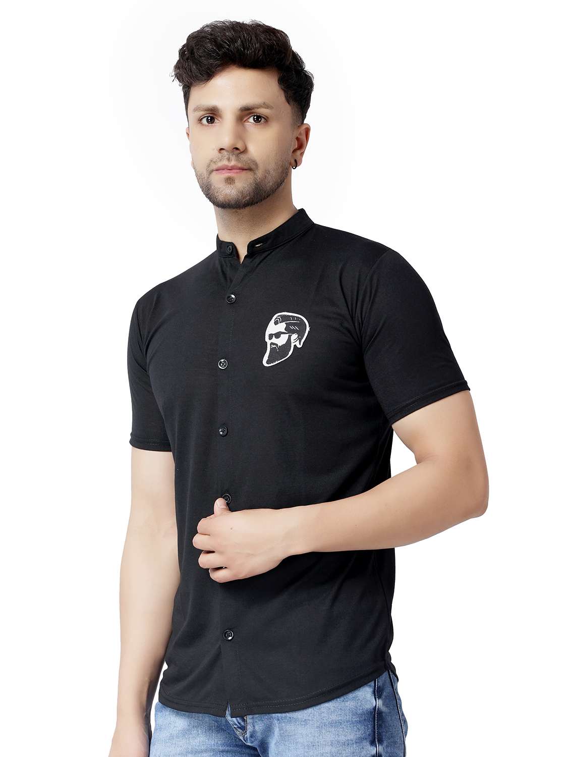 black cotton blend casual shirt - 19915457 -  Standard Image - 1