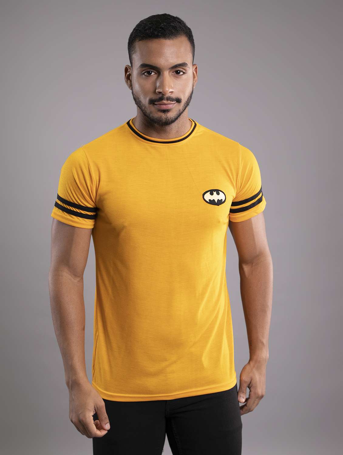 men yellow slim fit taped t-shirt