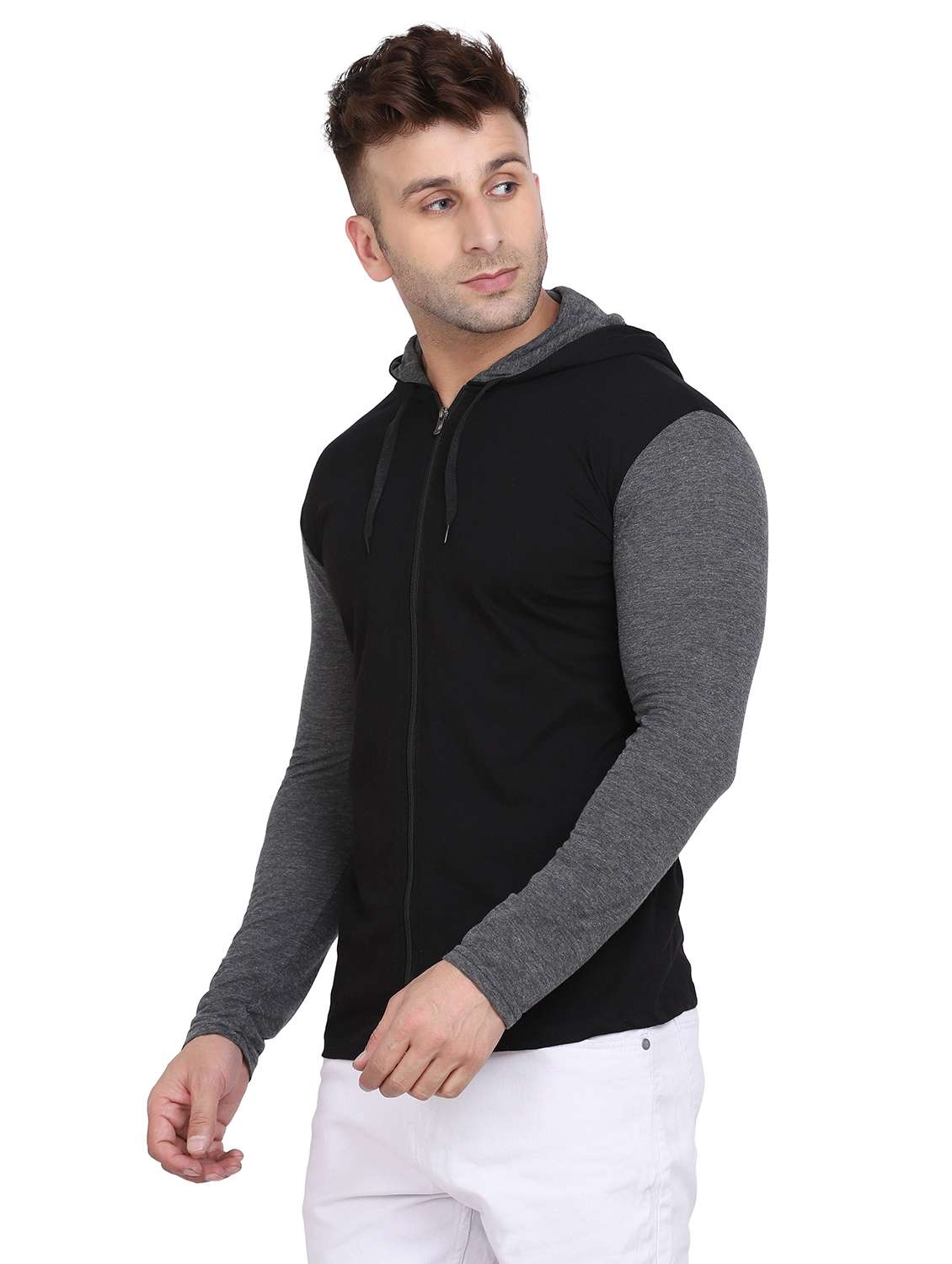 hood neck color block regular t-shirt - 19915623 -  Standard Image - 1